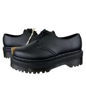 Women's Dr. Martens 1461 Felix Quad Mono Vegan Black Platform Oxford Shoes (6)